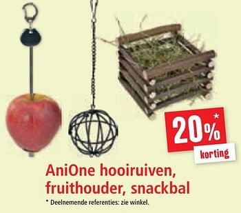 Promotions 20% korting anione hooiruiven, fruithouder, snackbal - Anione - Valide de 05/08/2020 à 12/08/2020 chez Maxi Zoo