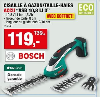 Promotions Bosch cisaille à gazon-taille-haies accu asb 10,8 li 3 - Bosch - Valide de 29/07/2020 à 09/08/2020 chez Hubo
