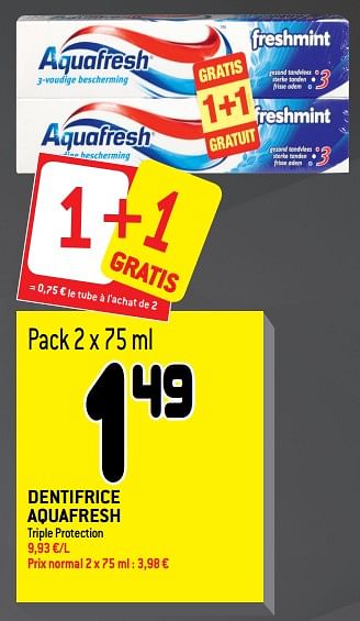 Promoties Dentifrice aquafresh - Aquafresh - Geldig van 29/07/2020 tot 11/08/2020 bij Match