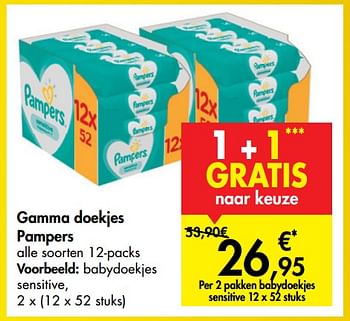 Promoties Gamma doekjes pampers babydoekjes sensitive - Pampers - Geldig van 29/07/2020 tot 10/08/2020 bij Carrefour