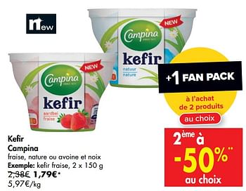 Promoties Kefir campina kefir fraise - Campina - Geldig van 29/07/2020 tot 10/08/2020 bij Carrefour