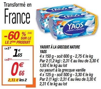 Promotions Yaourt à la grecque nature yaos - Nestlé - Valide de 28/07/2020 à 09/08/2020 chez Netto
