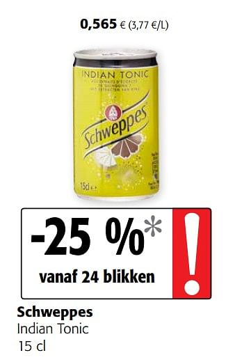 Promoties Schweppes indian tonic - Schweppes - Geldig van 29/07/2020 tot 11/08/2020 bij Colruyt