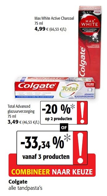 Promoties Colgate alle tandpasta`s - Colgate - Geldig van 29/07/2020 tot 11/08/2020 bij Colruyt
