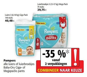 Promoties Pampers alle luiers of luierbroekjes baby-dry giga- of megapacks pants - Pampers - Geldig van 29/07/2020 tot 11/08/2020 bij Colruyt