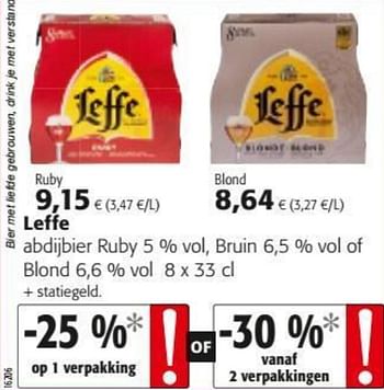 Promoties Leffe abdijbier ruby bruin of blond - Leffe - Geldig van 29/07/2020 tot 11/08/2020 bij Colruyt
