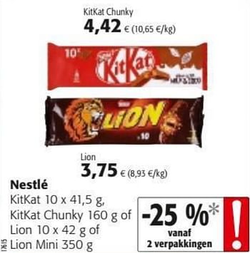Promotions Nestlé kitkat kitkat chunky of lion of lion mini - Nestlé - Valide de 29/07/2020 à 11/08/2020 chez Colruyt