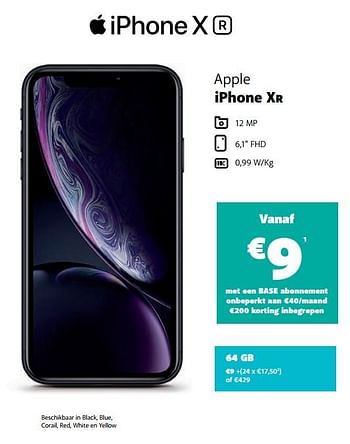 Promoties Apple iphone xr 64gb - Apple - Geldig van 30/07/2020 tot 31/08/2020 bij Base