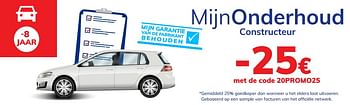 Promoties -8 jaar mijnonderhoud constructeur -25€ met de code 20promo25 - Huismerk - Auto 5  - Geldig van 31/07/2020 tot 31/08/2020 bij Auto 5