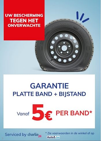 Promotions Garantie platte band + bijstand - Produit maison - Auto 5  - Valide de 31/07/2020 à 31/08/2020 chez Auto 5