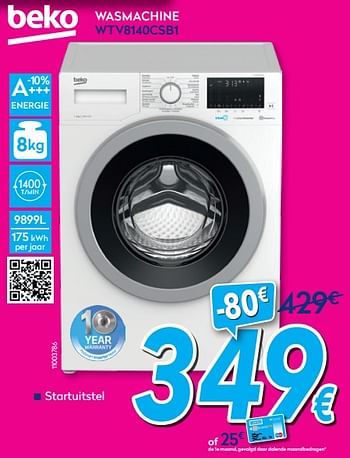 Promotions Beko wasmachine wtv8140csb1 - Beko - Valide de 01/08/2020 à 31/08/2020 chez Krefel