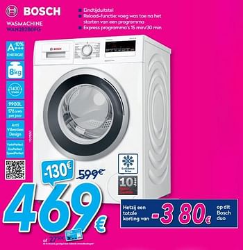 Promoties Bosch wasmachine wan282b0fg - Bosch - Geldig van 01/08/2020 tot 31/08/2020 bij Krefel