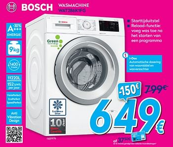 Promotions Bosch wasmachine wat286k1fg - Bosch - Valide de 01/08/2020 à 31/08/2020 chez Krefel