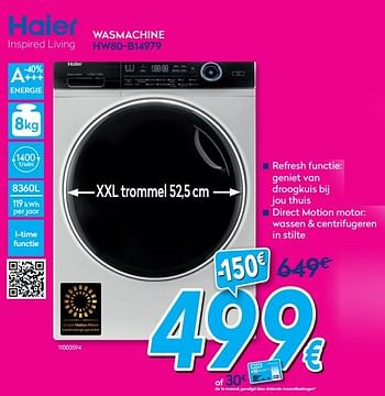 Promoties Haier wasmachine hw80-b14979 - Haier - Geldig van 01/08/2020 tot 31/08/2020 bij Krefel