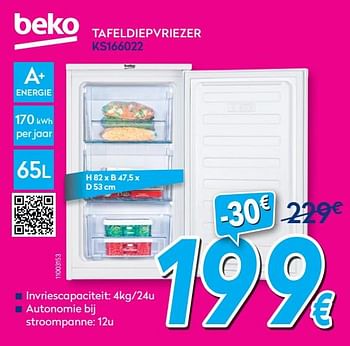 Promoties Beko tafeldiepvriezer ks166022 - Beko - Geldig van 01/08/2020 tot 31/08/2020 bij Krefel