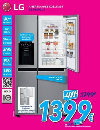Promotions Lg amerikaanse koelkast gsj760pzuz - LG - Valide de 01/08/2020 à 31/08/2020 chez Krefel