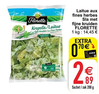 Promoties Laitue aux fines herbes sla met fijne kruiden florette - Florette - Geldig van 04/08/2020 tot 10/08/2020 bij Cora