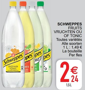Promoties Schweppes fruits vruchten ou of tonic - Schweppes - Geldig van 04/08/2020 tot 10/08/2020 bij Cora