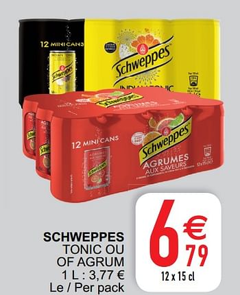 Promoties Schweppes tonic ou of agrum - Schweppes - Geldig van 04/08/2020 tot 10/08/2020 bij Cora