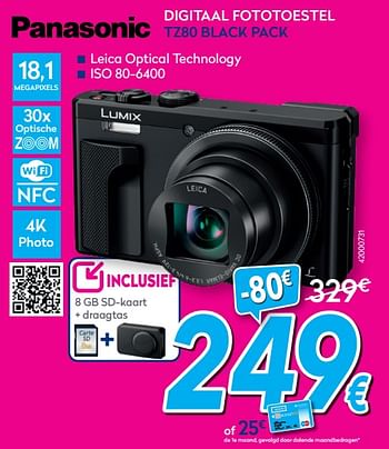 Promoties Panasonic digitaal fototoestel tz80 black pack - Panasonic - Geldig van 01/08/2020 tot 31/08/2020 bij Krefel