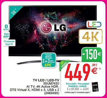 Promoties Lg tv led - led-tv 50um7450 - LG - Geldig van 01/08/2020 tot 31/08/2020 bij Cora