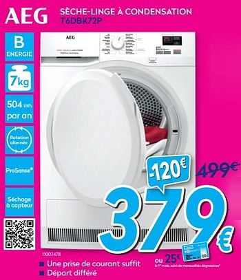 Promotions Aeg sèche-linge à condensation t6dbk72p - AEG - Valide de 01/08/2020 à 31/08/2020 chez Krefel