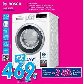 Promotions Bosch lave-linge wan282b0fg - Bosch - Valide de 01/08/2020 à 31/08/2020 chez Krefel