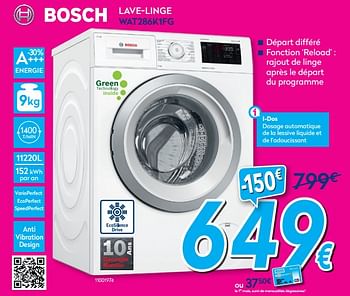 Promoties Bosch lave-linge wat286k1fg i-dos - Bosch - Geldig van 01/08/2020 tot 31/08/2020 bij Krefel