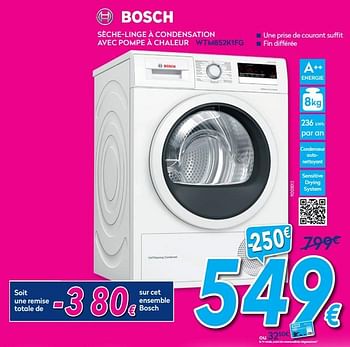 Promotions Bosch sèche-linge à condensation avec pompe à chaleur wtm852k1fg - Bosch - Valide de 01/08/2020 à 31/08/2020 chez Krefel
