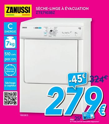 Promotions Zanussi sèche-linge à évacuation zte7103bz - Zanussi - Valide de 01/08/2020 à 31/08/2020 chez Krefel