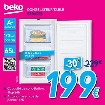 Promotions Beko congélateur table ks166022 - Beko - Valide de 01/08/2020 à 31/08/2020 chez Krefel