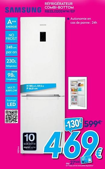Promotions Samsung réfrigérateur combi-bottom rb33j3205ww-ef - Samsung - Valide de 01/08/2020 à 31/08/2020 chez Krefel