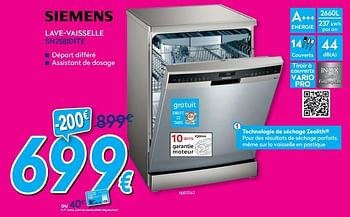 Promotions Siemens lave-vaisselle sn258i01te - Siemens - Valide de 01/08/2020 à 31/08/2020 chez Krefel