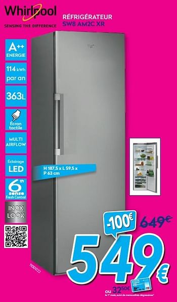 Promotions Whirlpool réfrigérateur sw8 am2c xr - Whirlpool - Valide de 01/08/2020 à 31/08/2020 chez Krefel