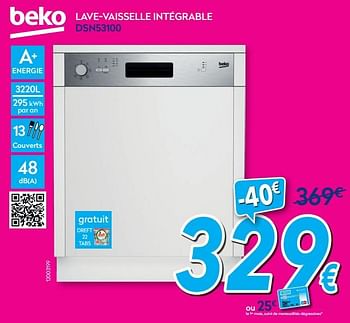 Promotions Beko lave-vaisselle intégrable dsn53100 - Beko - Valide de 01/08/2020 à 31/08/2020 chez Krefel