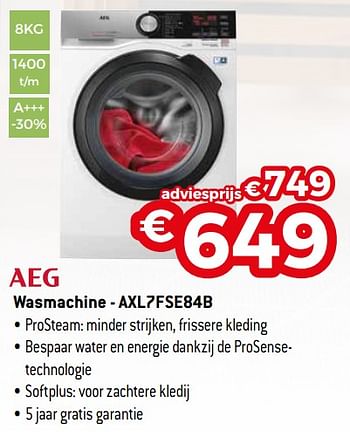 Promoties Aeg wasmachine - axl7fse84b - AEG - Geldig van 01/08/2020 tot 31/08/2020 bij Exellent