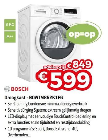 Promoties Bosch droogkast - bowtm852k1fg - Bosch - Geldig van 01/08/2020 tot 31/08/2020 bij Exellent