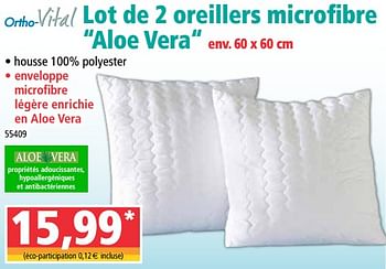 Promotions Lot de 2 oreillers microfibre aloe vera - Ortho-Vital - Valide de 05/08/2020 à 11/08/2020 chez Norma