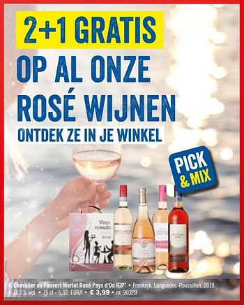 Promoties Chevalier de fauvert merlot rosé pays d`oc igp - Rosé wijnen - Geldig van 10/08/2020 tot 14/08/2020 bij Lidl