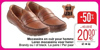 Promotions Mocassins en cuir pour homme leren mocassins voor heren - Produit maison - Cora - Valide de 01/08/2020 à 31/08/2020 chez Cora
