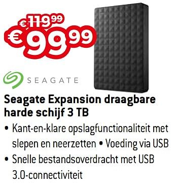 Promoties Seagate expansion draagbare harde schijf 3 tb - Seagate - Geldig van 01/08/2020 tot 31/08/2020 bij Exellent
