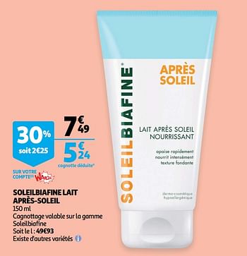 Promoties Soleilbiafine lait après-soleil - Soleilbiafine - Geldig van 05/08/2020 tot 25/08/2020 bij Auchan