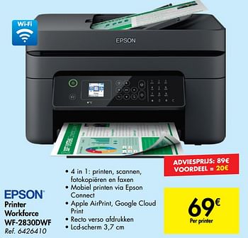 Promotions Epson printer workforce wf-2830dwf - Epson - Valide de 05/08/2020 à 17/08/2020 chez Carrefour