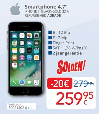 Promoties Apple smartphone 4,7`` iphone 7 black-gold 32 a refurbished agrade - Apple - Geldig van 01/08/2020 tot 31/08/2020 bij Eldi