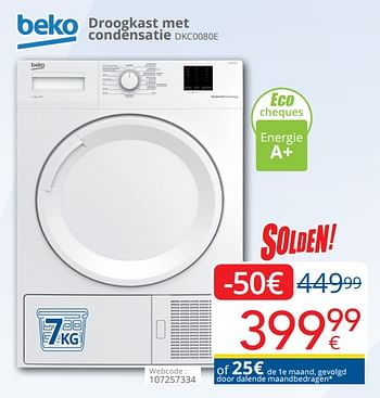 Promoties Beko droogkast met condensatie dkc0080e - Beko - Geldig van 01/08/2020 tot 31/08/2020 bij Eldi