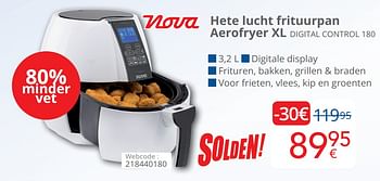 Promoties Nova hete lucht frituurpan aerofryer xl digital control 180 - Nova - Geldig van 01/08/2020 tot 31/08/2020 bij Eldi
