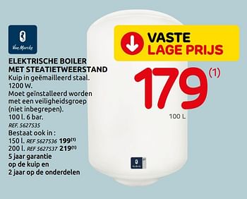 Promoties Elektrische boiler met steatietweerstand - Van Marcke - Geldig van 12/08/2020 tot 31/08/2020 bij BricoPlanit