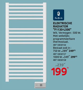 Promoties Elektrische radiator f1130-l500 - Van Marcke - Geldig van 12/08/2020 tot 31/08/2020 bij BricoPlanit