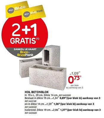 Promoties Hol betonblok - Huismerk - BricoPlanit - Geldig van 12/08/2020 tot 31/08/2020 bij BricoPlanit