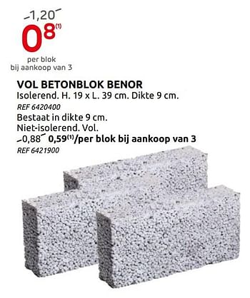 Promoties Vol betonblok benor - Huismerk - BricoPlanit - Geldig van 12/08/2020 tot 31/08/2020 bij BricoPlanit